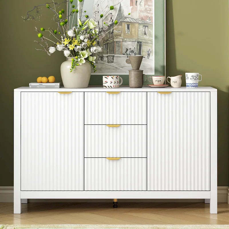 47.2W Sideboard Buffet Cabinet with Wave Design - 3 Adjustable Shelves and 3 Drawers - N/A