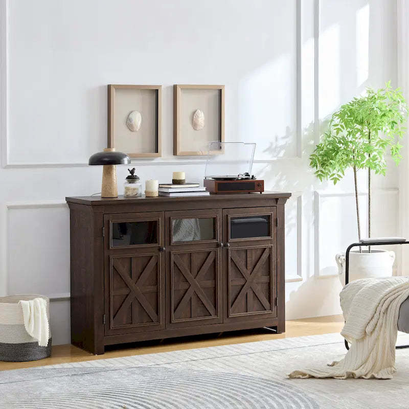 Farmhouse Sideboard Buffet Cabinet with Storage with 3 Doors, Kitchen Storage Cabinet, Coffee Bar Cabinet with Adjustable Shelf