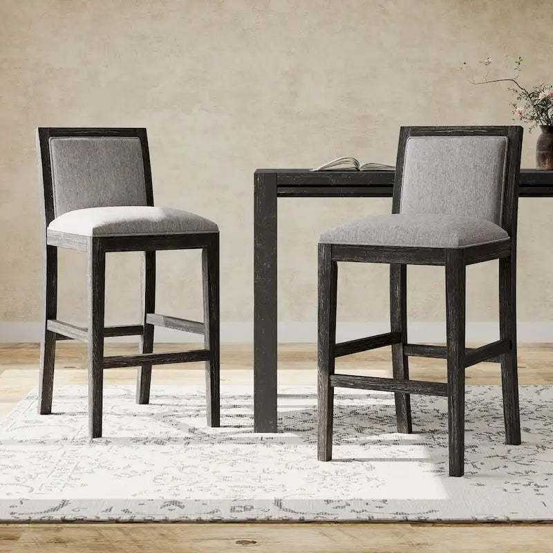 Roomfitters Retro Bar Stools, Set of 2 Upholstered 30.5 Bar Height Chairs with Fabric Cushion and Wood Frame