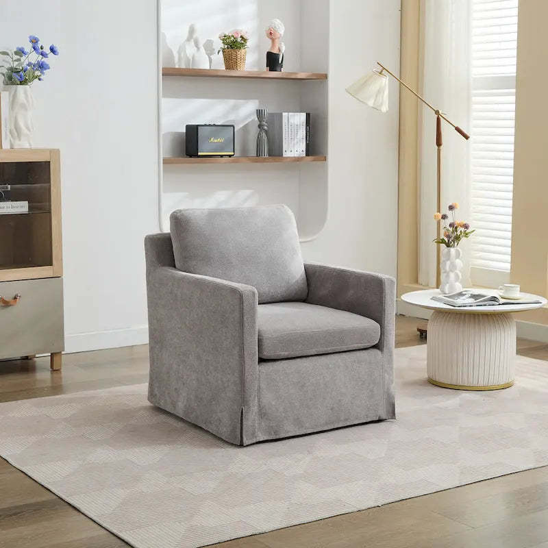 Swivel Accent Chair, Upholstered Skirted Swivel Chair with Removable Back Cushion, 360 Degree Comfy Armchair