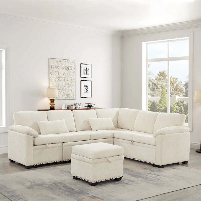97 Chenille L-Shaped Sleeper Sectional Sofa with Storage Ottoman