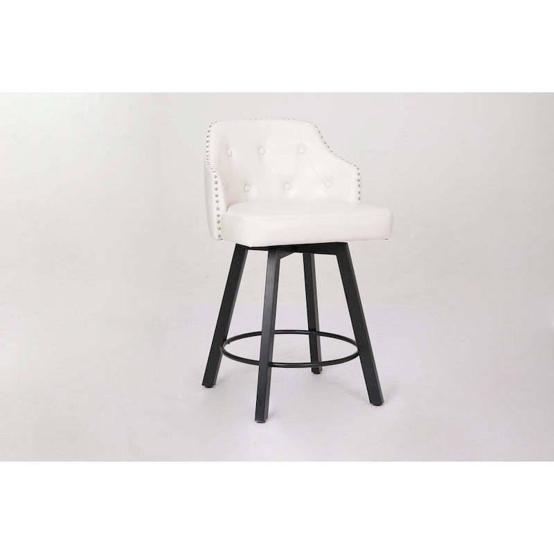 Vintage Set of 2 Swivel Bar Stools with Button-Tufted Backrest, Nailhead Trim, Metal Legs for Kitchen Island Dining Room Bar