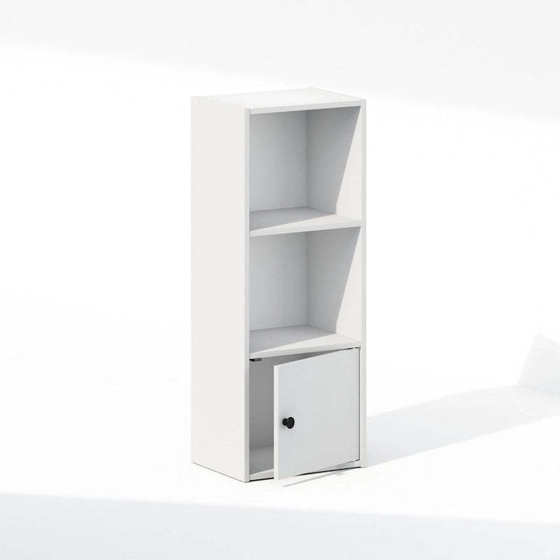 Furinno Luder 3-Tier Standing Shelf Bookcase with 1 Door Storage Cabinet,, White