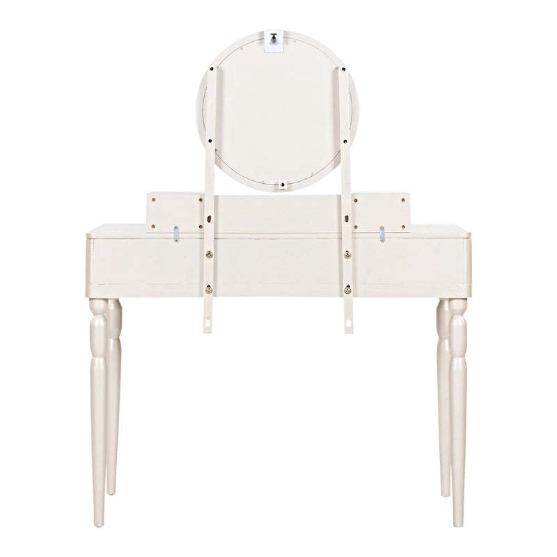 Luxury Vanity Desk with Round Mirror,Height-Adjustable, Stylish Dressing Table Set, 4 Drawers & Stool