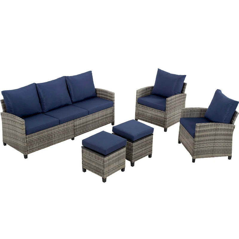 6 PCS Patio Furniture Set, Outdoor Wicker Conversation Sectional Sofa Couch Furniture Sets with Ottomans