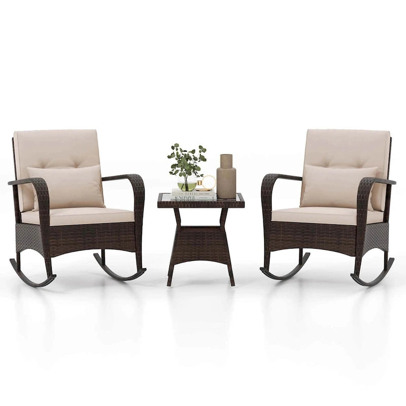 Costway 3 PCS Rocking Bistro Set with Removable Cushions & Tempered - See Details