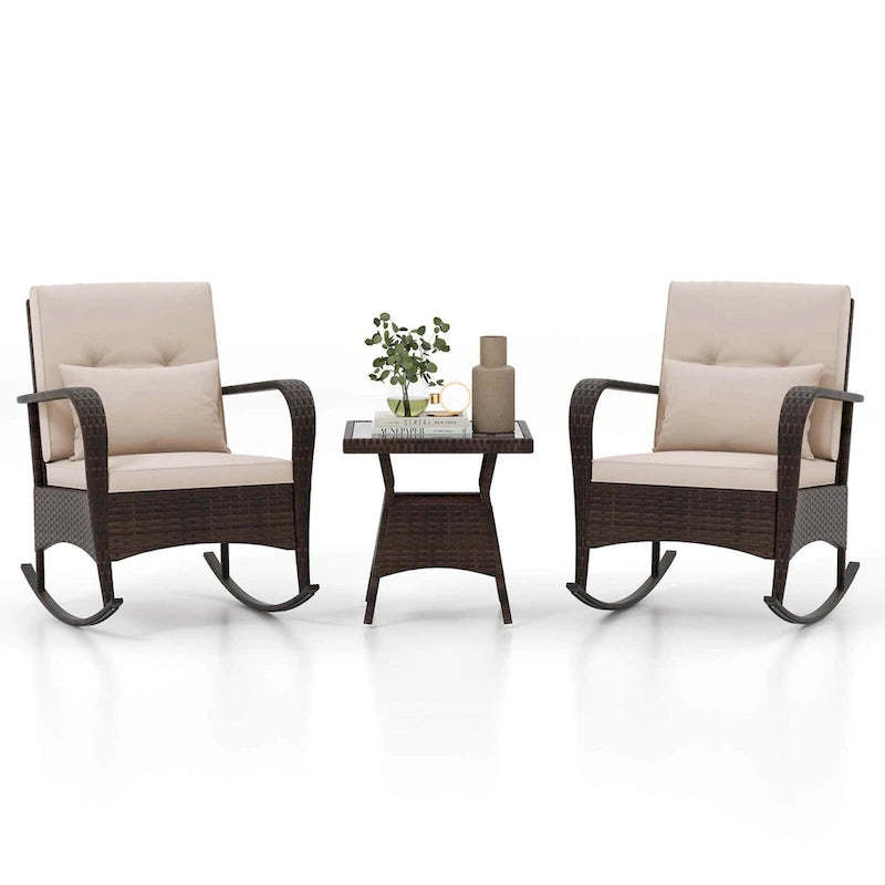 Costway 3 PCS Rocking Bistro Set with Removable Cushions & Tempered - See Details