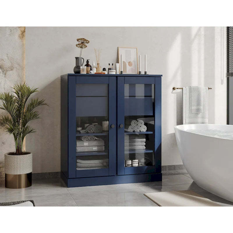 Palace Imports 100% Solid Wood 32 Bathroom Cabinet with Clear Glass Doors, 2-Drawers and Adjustable Shelves