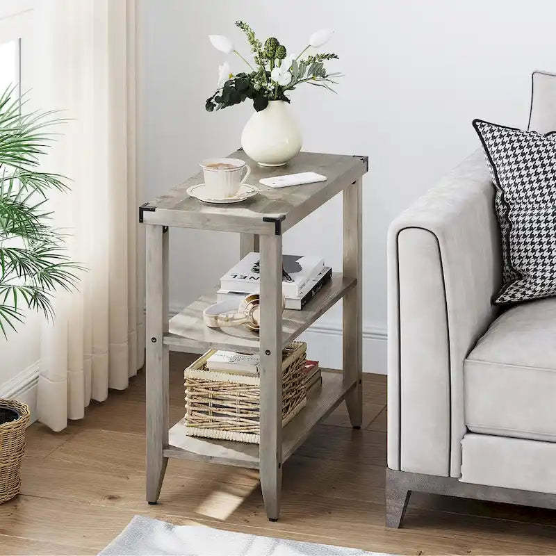 Farmhouse End Table, 3 Tier Rustic Side Table