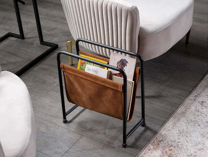 Osi Freestanding Metal Frame Leatharette Sling Magazine Holder