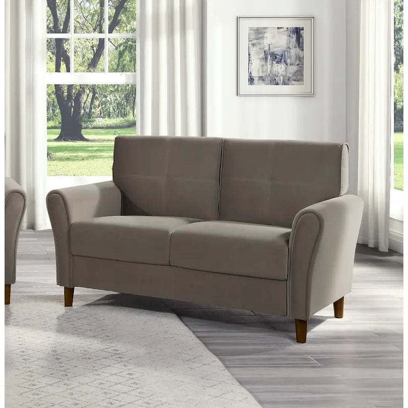 Brown Velvet Upholstery 1Pc Comfort Loveseat Plush Seatbacks Tufted Detail Solid Wood Frame Modern Living Room Furniture