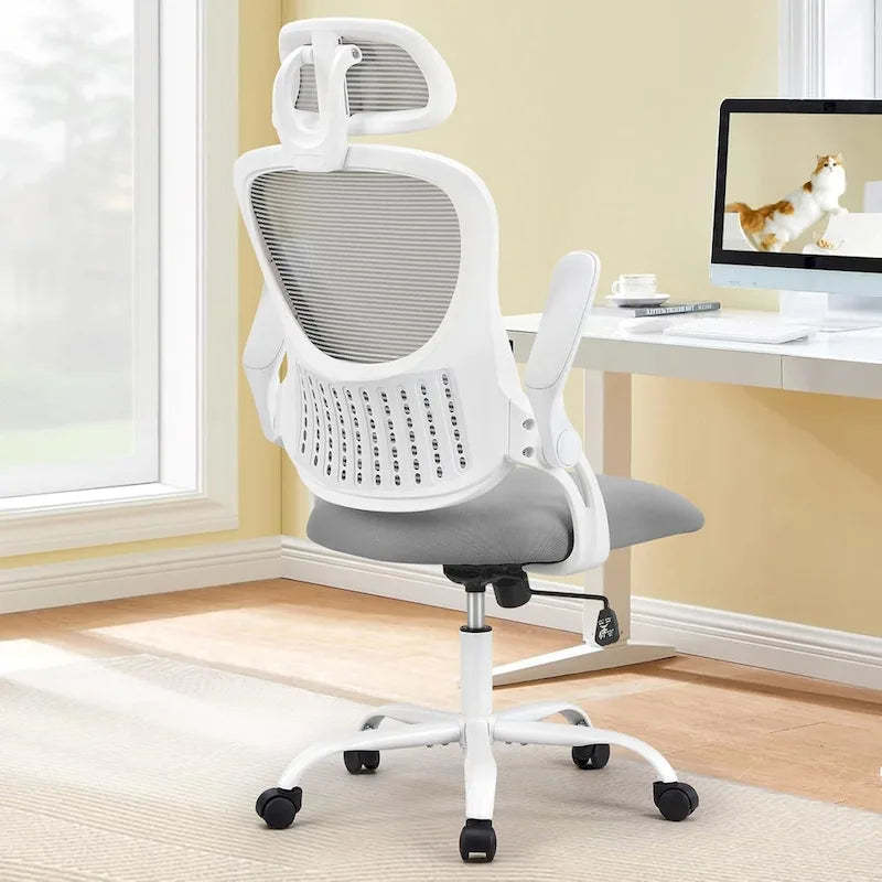 Office Computer Desk Chair, Ergonomic High-Back Mesh Rolling Work Chairs with Wheels &Adjustable Headrests, Comfy Flip-up Arms