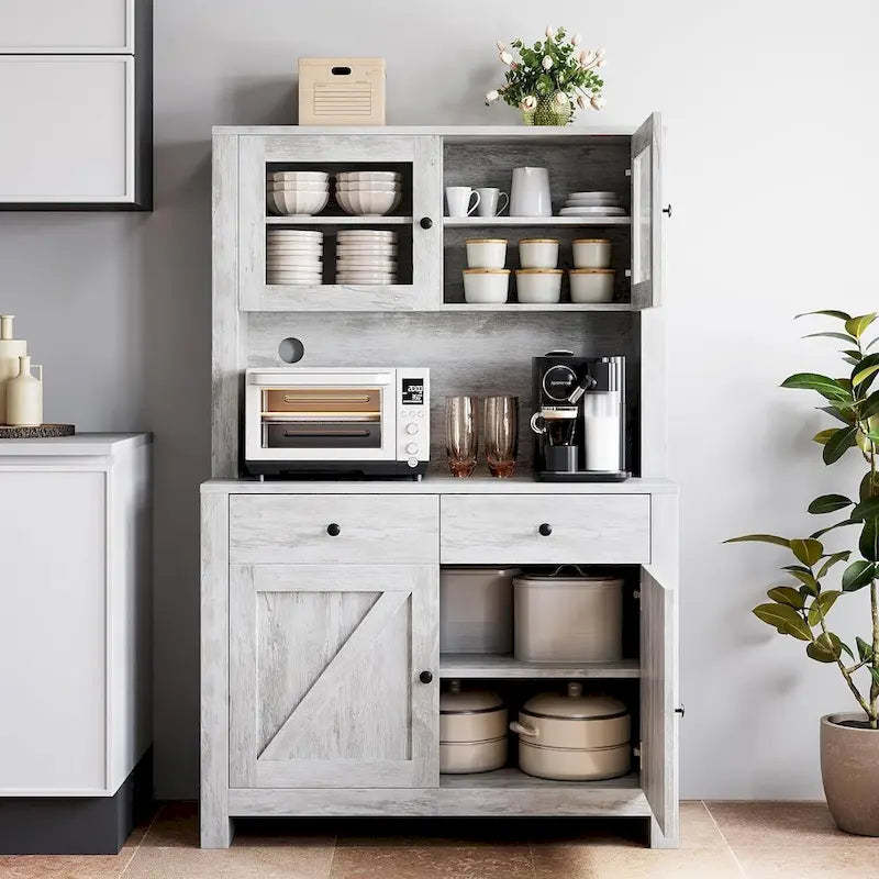Kitchen Pantry Cabinet with Microwave Stand