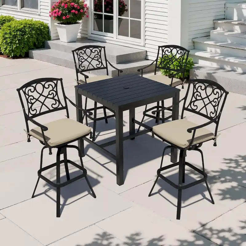 3/5-Piece Patio Bar Stool Set Cast Aluminum Swivel Bar Stools with Sunbrella Fabric Cushion
