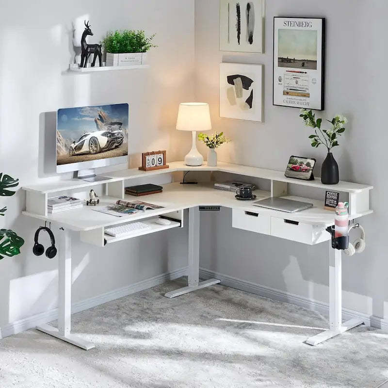 60 L Shaped Electric Comnputer Desk, Height Adjustable Gaming Desk