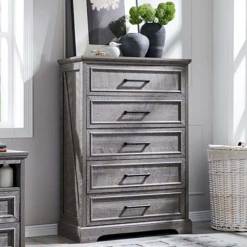 Farmhouse 5 Drawers Dresser Chests, Wood Rustic Chest of Drawers