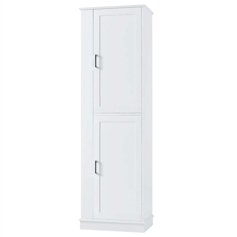 Tall Bathroom Storage Cabinet with Two Towel Hooks Adjustable Shelves and Left or Right-handed Opening Door
