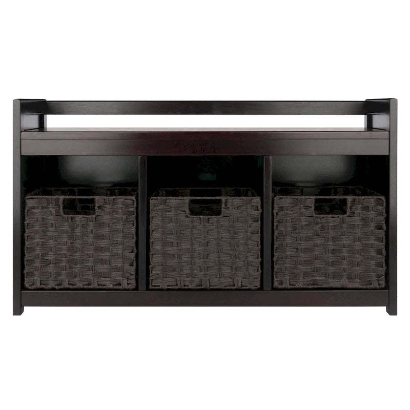 4 Pc Storage Bench 3 Foldable Woven Baskets 37.5 Espresso Chocolate