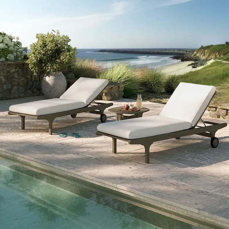 Saratoga Outdoor Patio Teak Wood 3-Piece Chaise Lounge Furniture Set