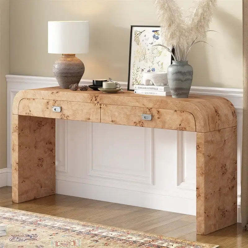 Retro Style Console Table with 2 Storage Drawers, Modern Entryway Table Sofa Table with Sleek Minimalist Legs for Living Room