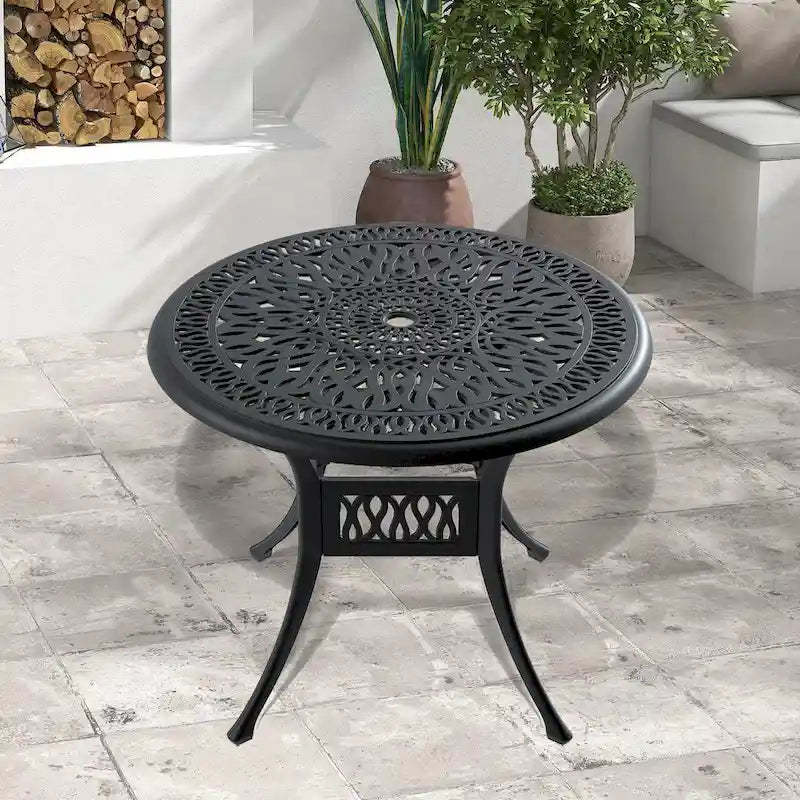 Cast Aluminum Patio Dining Table, 35.43-inch Outdoor Round Table, with 1.88 Umbrella Hole