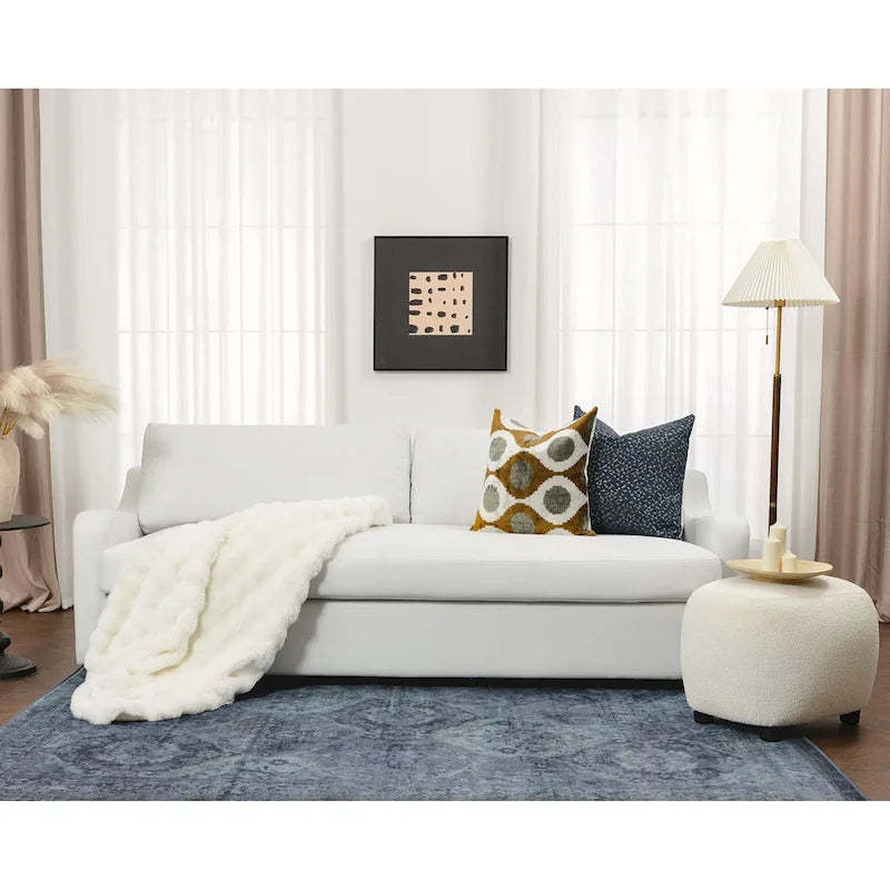 KINWELL 3-Seater Linen Upholstered Deep Seat Sofa with Flippable Cushions, 90W
