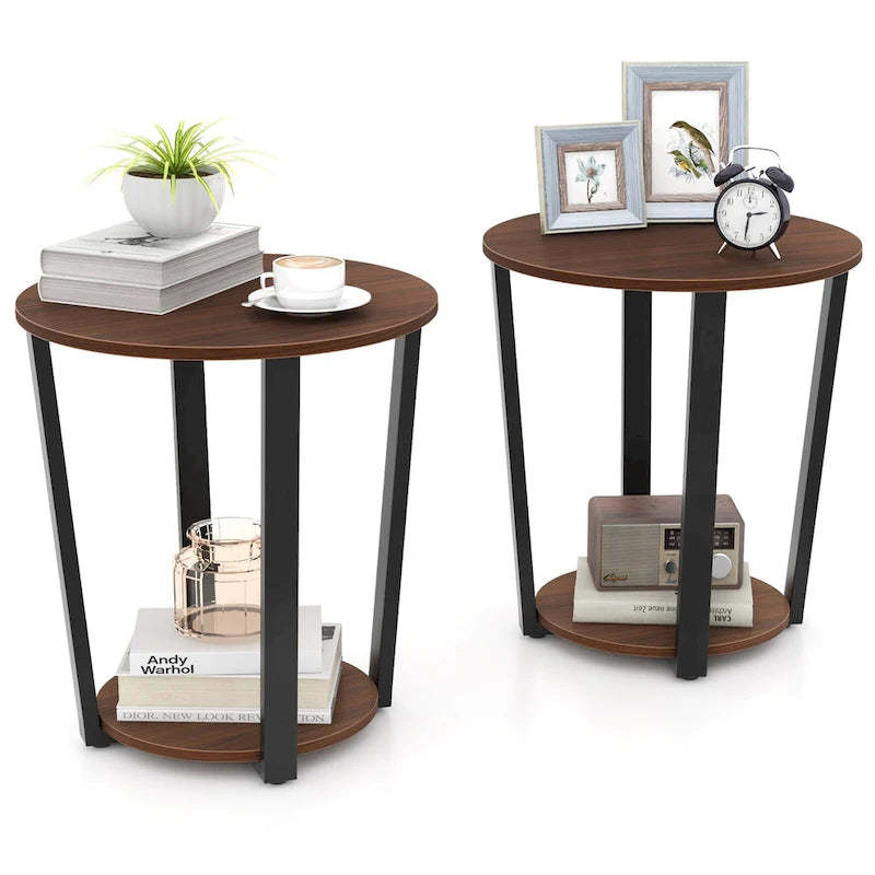 Industrial End Table Sofa Side Table Set ot 2 Nightstand w/