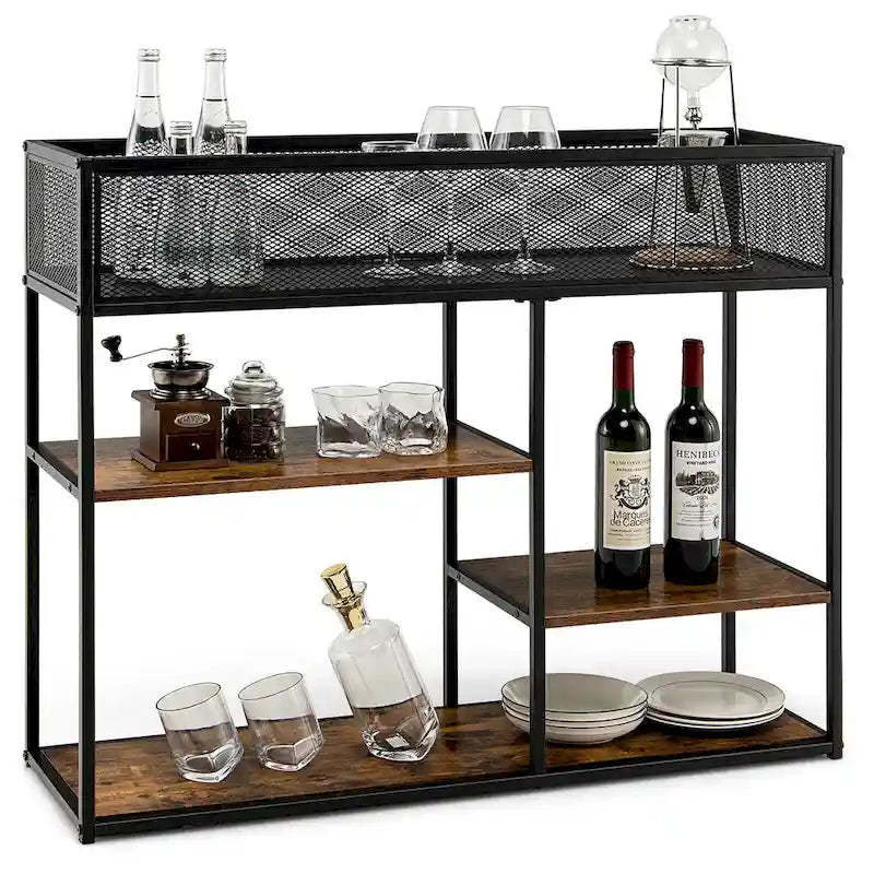 Gymax 4-Tier Console Table w/ Wire Basket Narrow Sofa Table w/ shelf