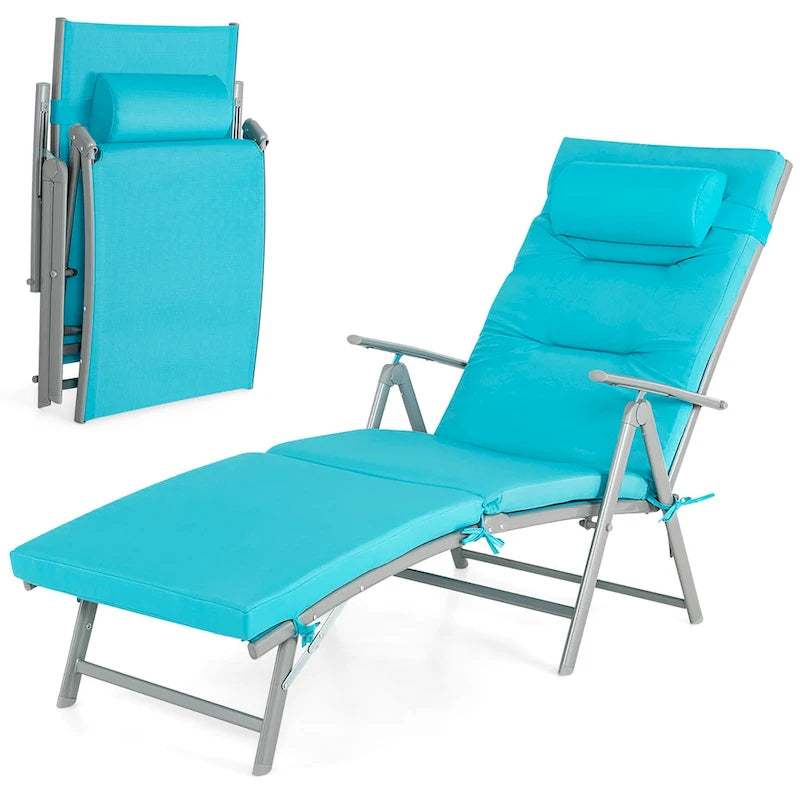 Gymax Folding Chaise Lounge Chair Recliner Cushion Pillow Adjustable