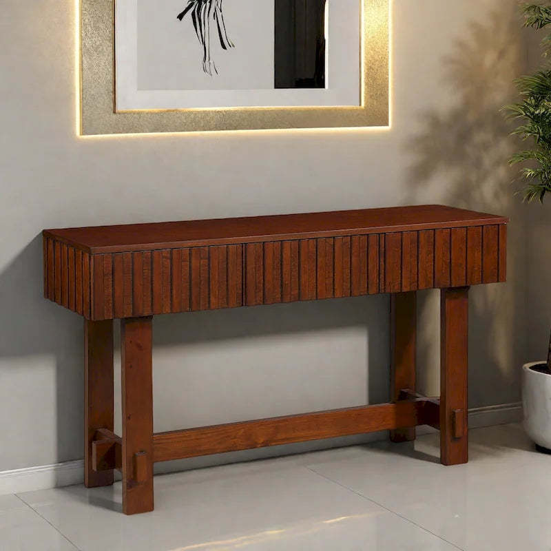 52 Pine Sofa Tables with Handle-less Design, Built-In Storage for Living Room TV