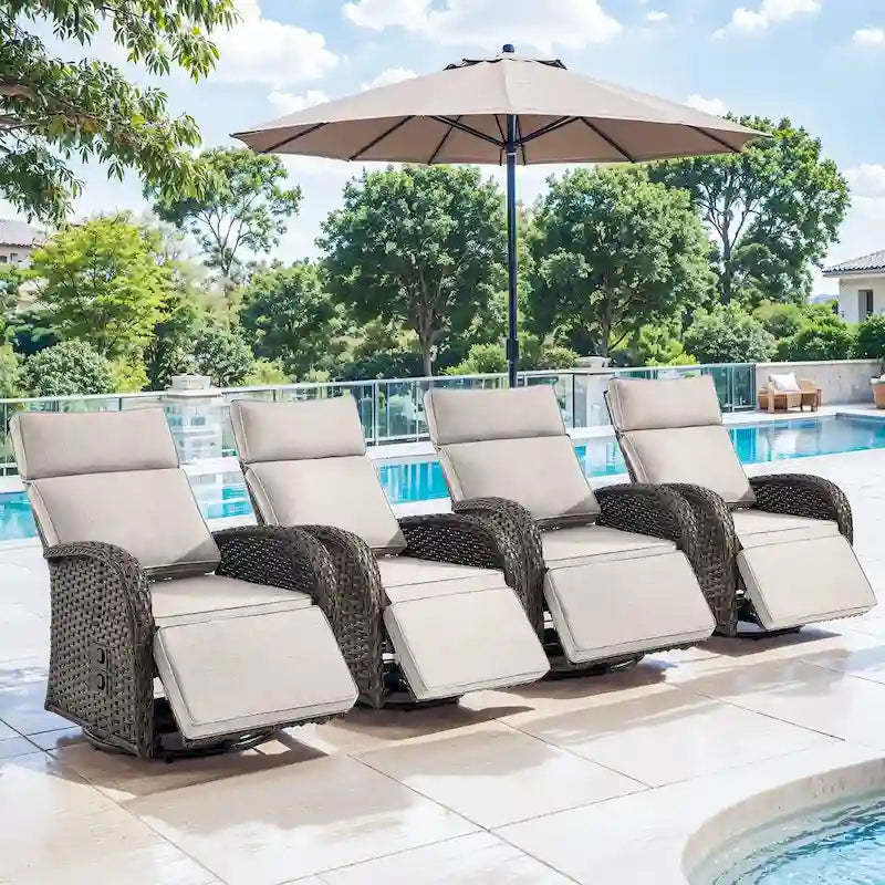 Pocassy 4PCS Versatile Outdoor Recliner Chair with Beige Cushion