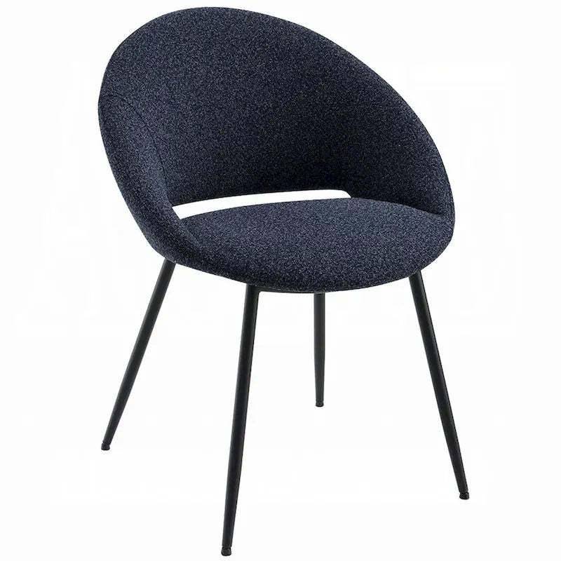Laus Side Dining Chair Set of 2, Black Boucle, Sleek Black Metal Frame