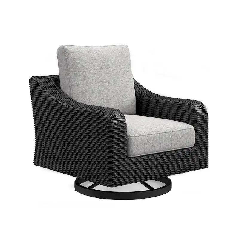 Tira 38 Inch Outdoor Swivel Lounge Chair, Cushioned, Resin, Black, Gray