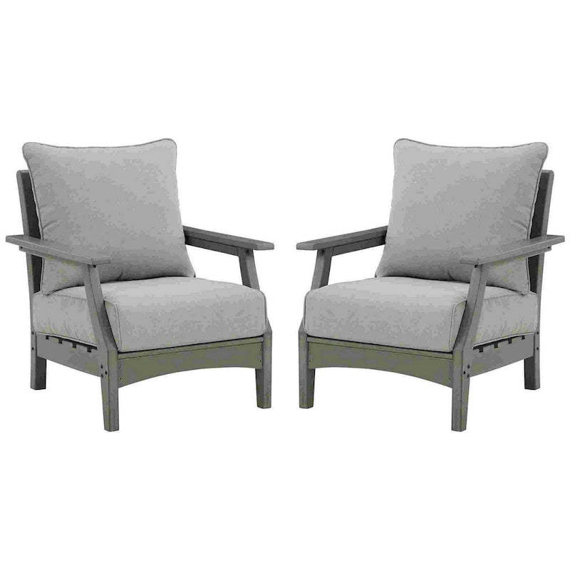 Outdoor Lounge Chair with Slatted Design and Cushions, Set of 2, Gray