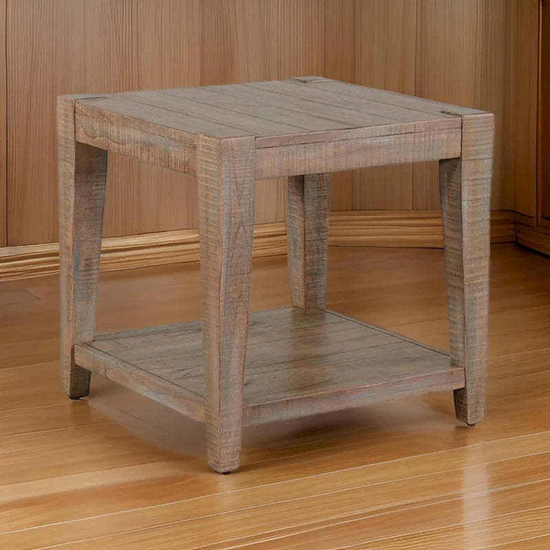 Lilly Side End Table, 1 Shelf, Light Brown Mahogany, 24 Inch Square