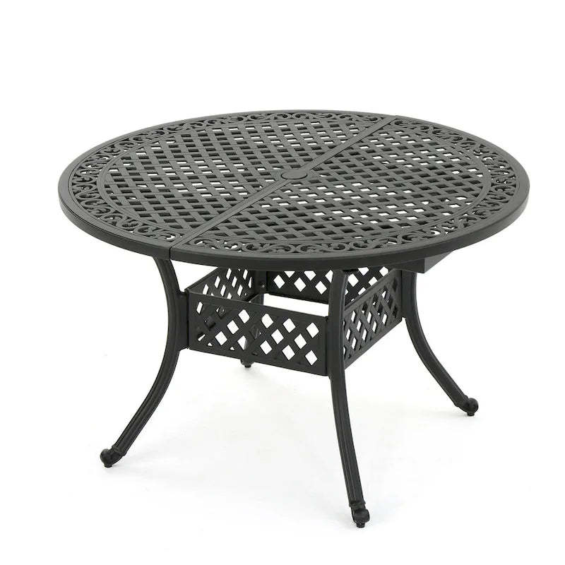 Roch Outdoor Dining Table, 46-61 Inch Extendable Top, Black Latticework