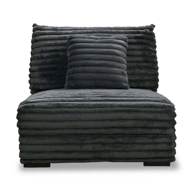 Ezo Armless Accent Chair, Dark Gray Polyester Corduroy, Soft Cushioned
