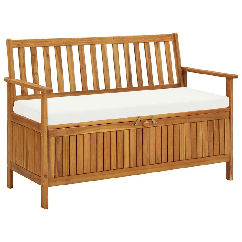 Reja Outdoor Storage Bench, 47 Inch Brown Solid Acacia Wood, White