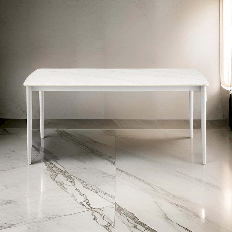 Rue 71 Inch Outdoor Patio Dining Table, Sintered Stone Top, White Frame