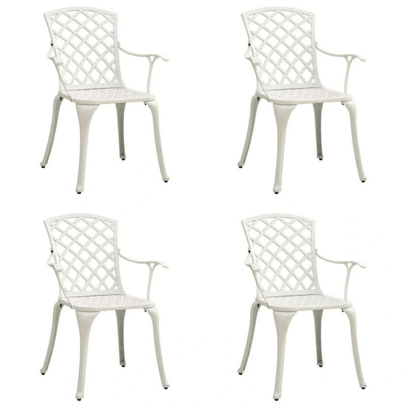 Outdoor Patio Chair Set of 4, Cutout Backrests, White Aluminum Metal