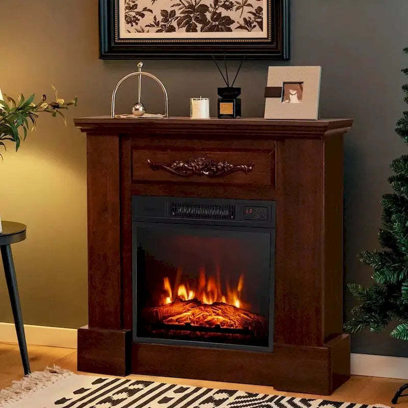 32 Heater Electric Fireplace TV Stand W/ Remote Control 1400W Brown - 42 inches