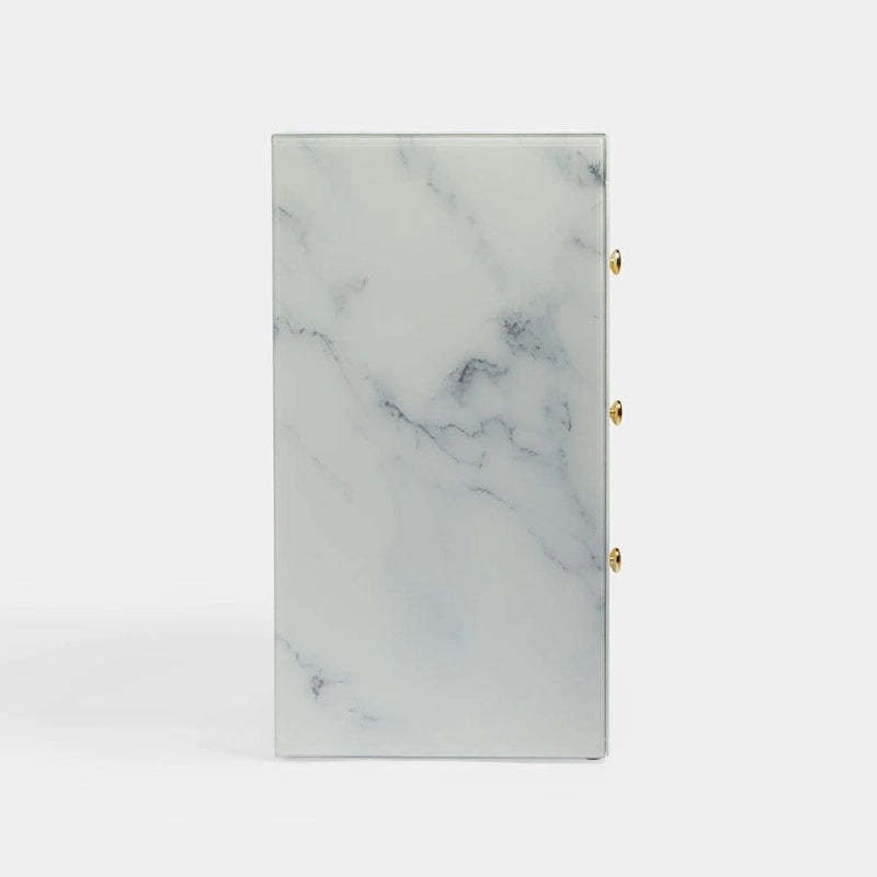 Modern marble NightstandTempered Glass Nightstand with 3 Drawers, Storage CabinetMinimalist Practical Sofa End Side Table
