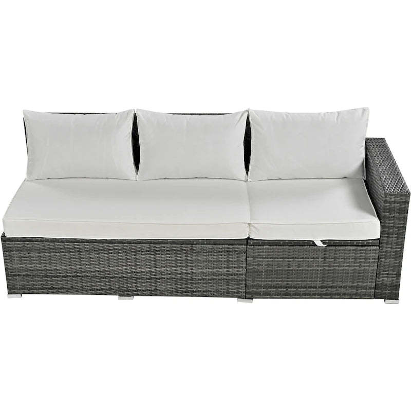 6 Piece Outdoor Furniture Set, All Weather Patio Conversation Set, Rattan Sofa Set with Storage Box and Tempered Glass Table