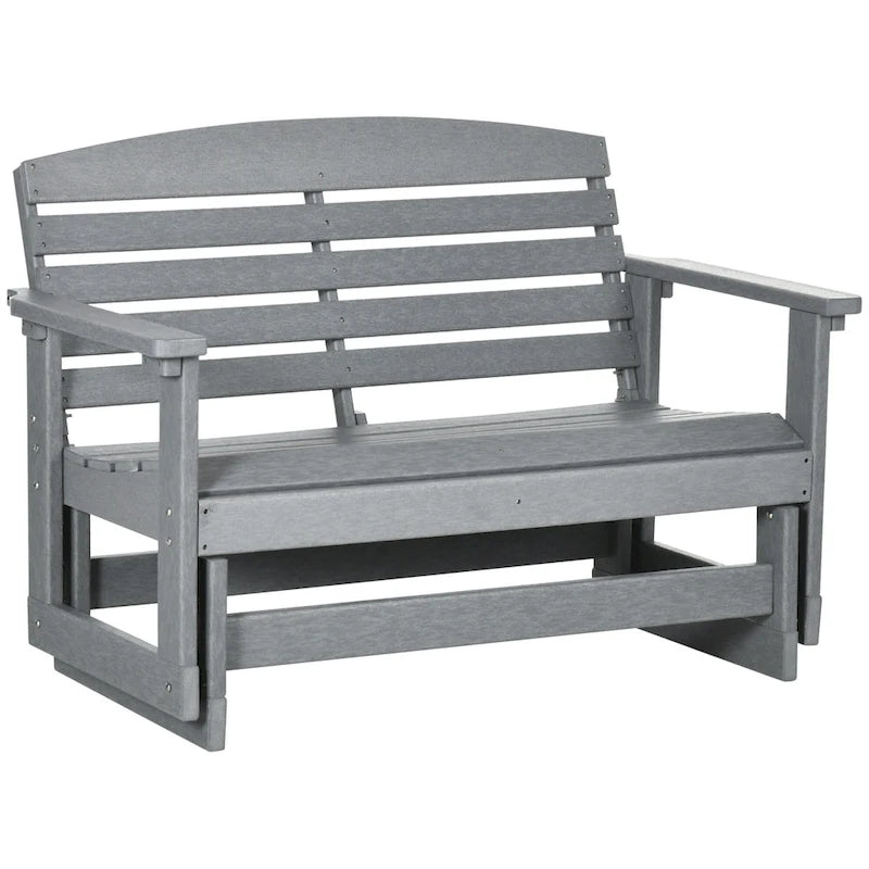 2-Person Outdoor Glider Bench, Patio Double Swing Rocking Chair Loveseat with Slatted HDPE Frame for Backyard, Garden, Porch