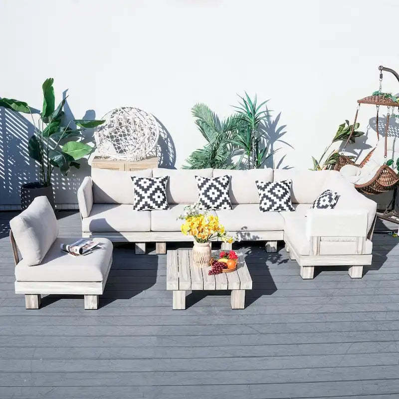Patio Aluminum Sofa Set with Sponge-filled Cushion and Coffee Table