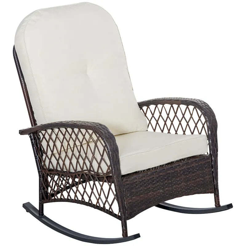 Outsunny Outdoor Wicker Rocking Chair with Cushion and Steel Frame, High Weight Capacity for Patio, Garden, Backyard