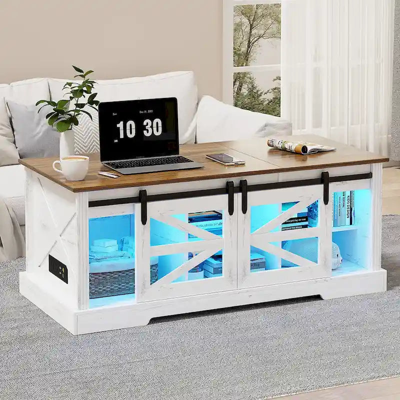 Lift Top Led Coffee Table With Sliding Barn Door