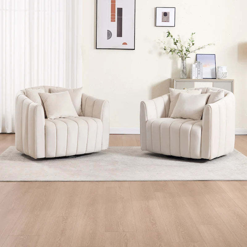 40.4W Upholstered Swivel Accent Chair Set of 2,Modern Swivel Single Sofa Chair with Pillows