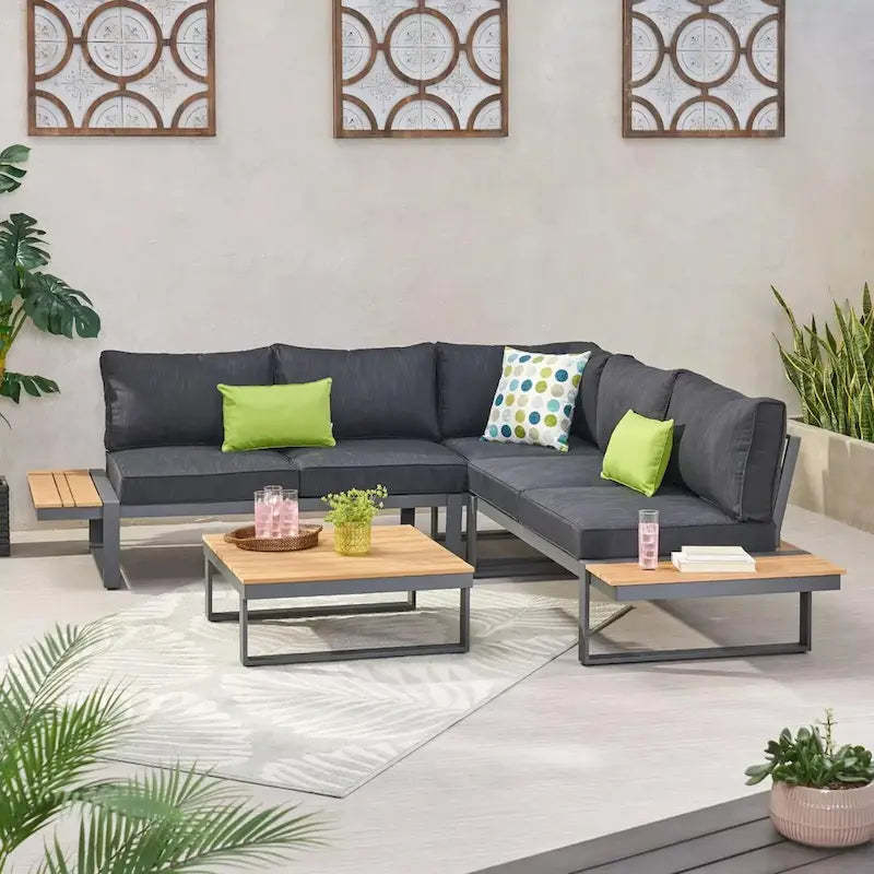 Roomfitters 5-Seater Outdoor Sofa Set, Weather-Resistant Cushioned Patio Seating, Modern Metal Frame
