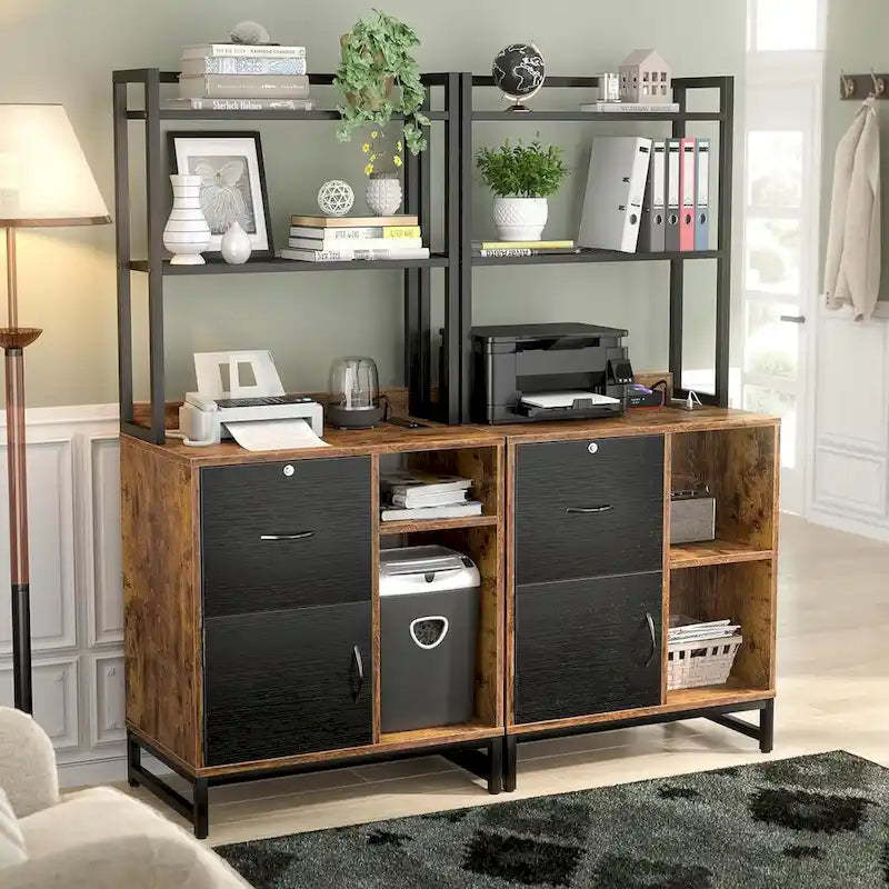 27.6 Wide Drawer File Cabinet, Wood Filing Cabinet With Charging Station and Locks